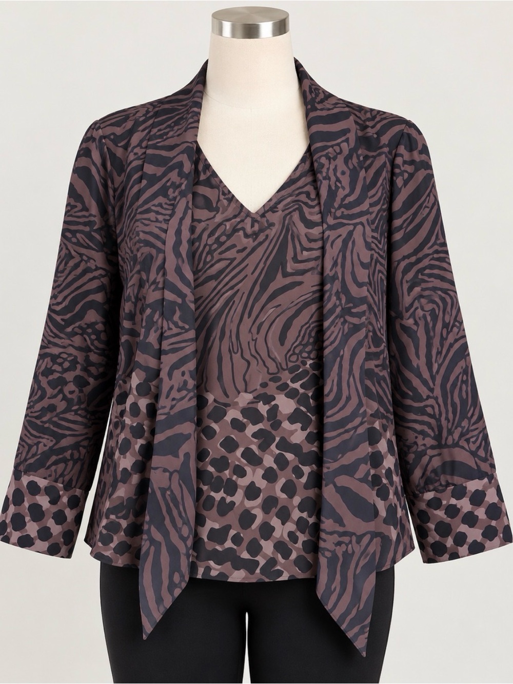 Blusa Chico's Black Label Efecto Dos Capas Animal Print